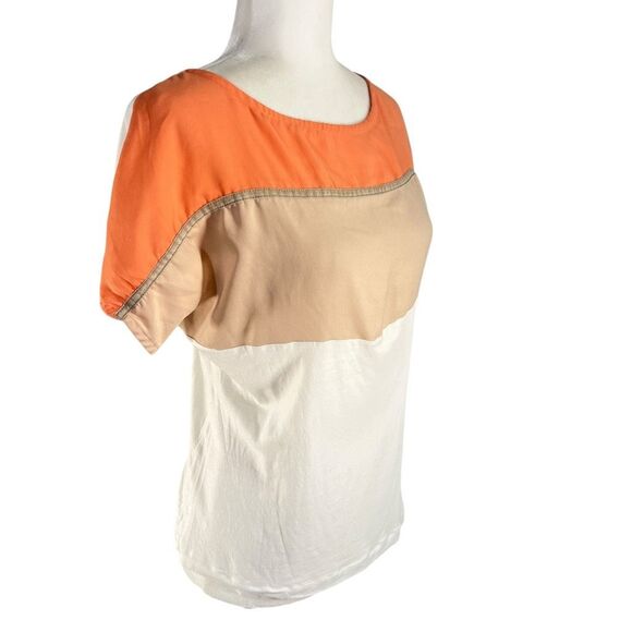 Massimo Dutti Coral Color Block Cotton Cream Beige Soft Top Medium Short Sleeve - Picture 2 of 8